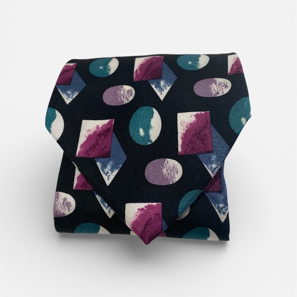 Givenchy‎ Monsieur Vintage 100% Bold Colorful Geometric Necktie Tie Mens Black